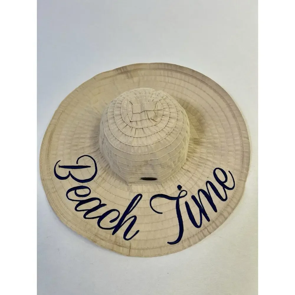 Panama Jack Wide Floppy Brim Straw Polyester Sun Hat Beige‎ White Beach Pool